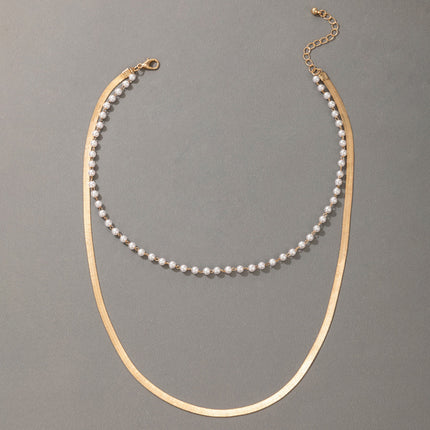 Multilayer Pearl Flat Blade Chain Choker Necklace - FASHION SHEGOODS LLC