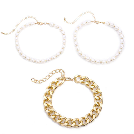 3pcs/Set Multi Layered Simulated Pearl Beaded Necklace