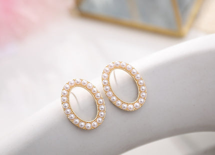 Vintage Pearl Oval Stud Earrings
