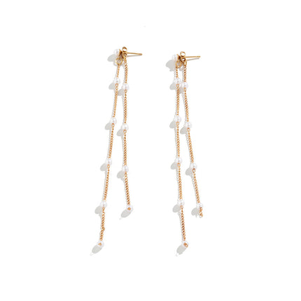 Long Pearl Tassel Earrings