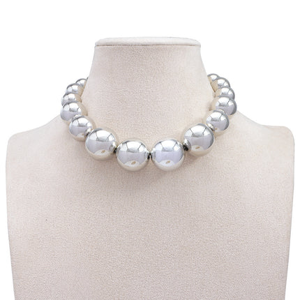 Exaggerated Punk Big Round Beads Collarbone Necklace