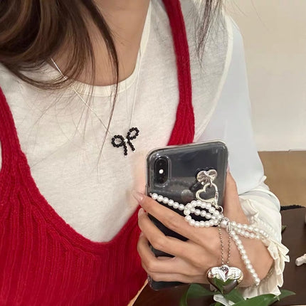 Imitation Pearl Bow Necklace Butterfly Knot Jewelry