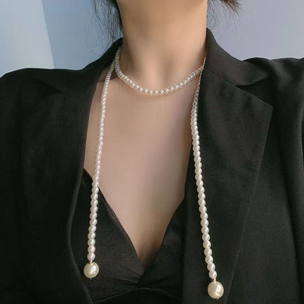 Long Tassel Pearl Chain Imitation Choker Necklace - FASHION SHEGOODS LLC