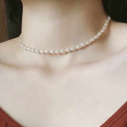 Oval Glass Pearl Chain Necklace - FASHION SHEGOODS LLC