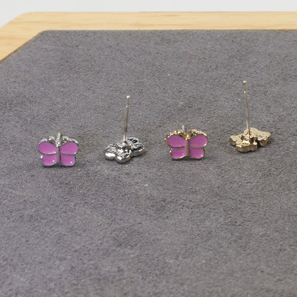 Butterfly Enamel Pink Stud Earrings