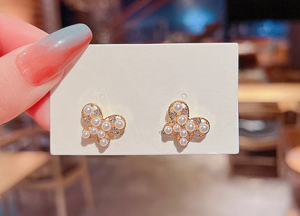Elegant Butterfly Mini Stud Pearl Earrings