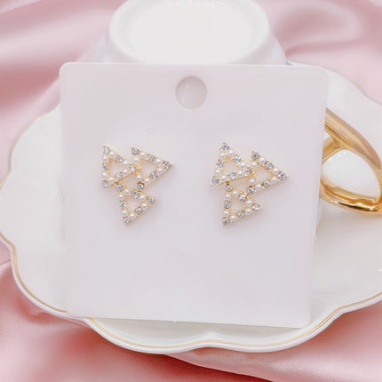 Geometry Rhinestone Triangle Stud Earrings - FASHION SHEGOODS LLC