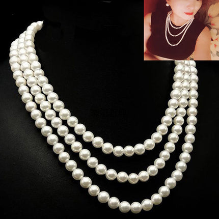 Multilayer Strand Chain Necklace Faux Pearls Flapper Beads Cluster Long Choker Necklace - FASHION SHEGOODS LLC
