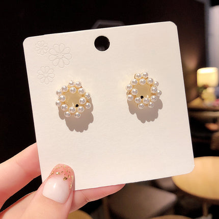 Geometric Pearl Flower Earrings - FASHION SHEGOODS LLC